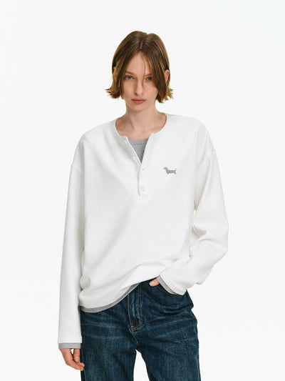Embroidered Waffle Knit Henley
