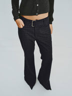 Plaid Flared Trousers With Draped Waist
