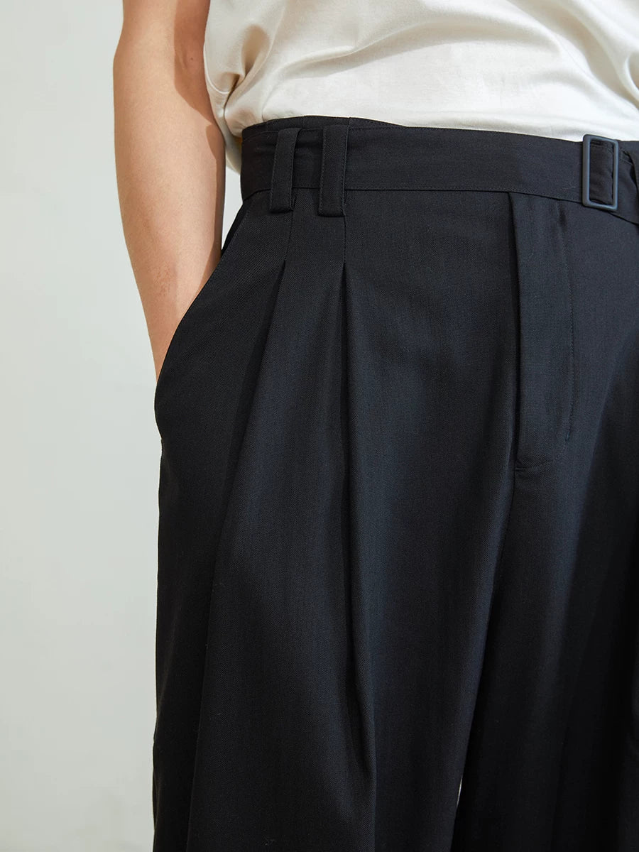 Double-Pleated Ribbon-Waist Trousers