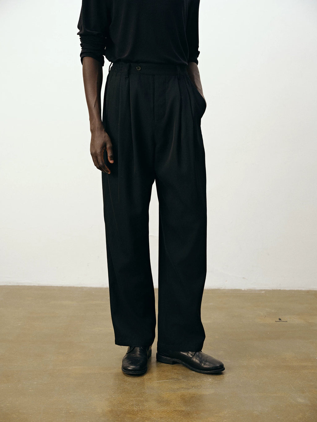 Wool Blend Pleated Tailored Trousers