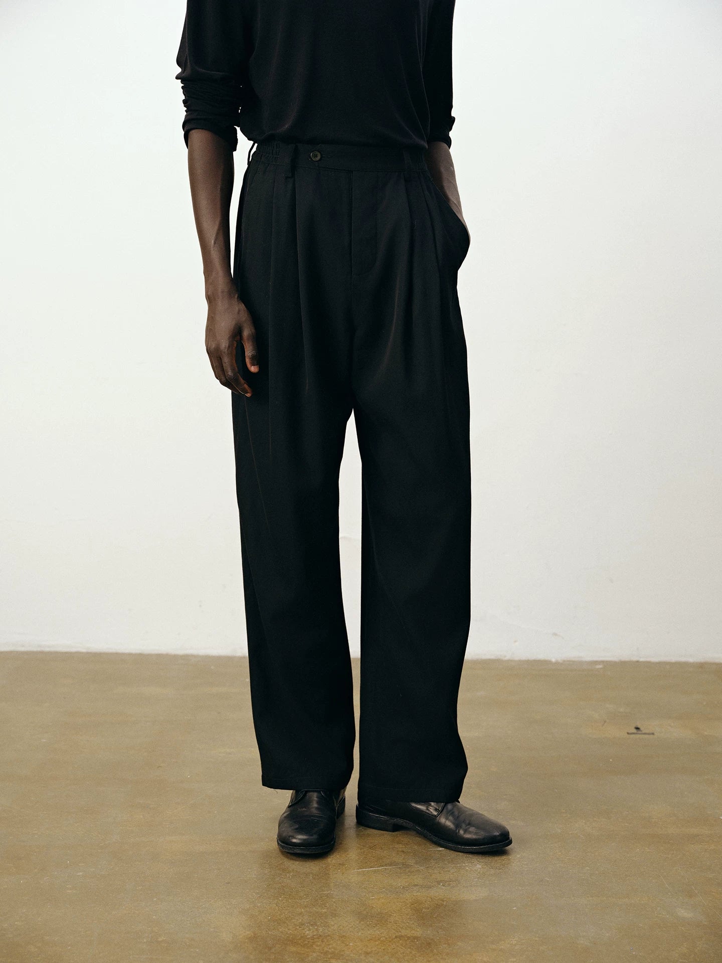 Wool Blend Pleated Tailored Trousers