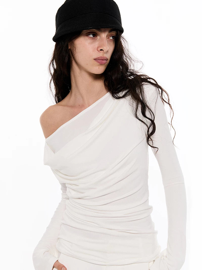 Draped Asymmetrical Modal Long Sleeve Top