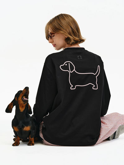 Embroidered Dachshund Graphic Long-Sleeve Tee