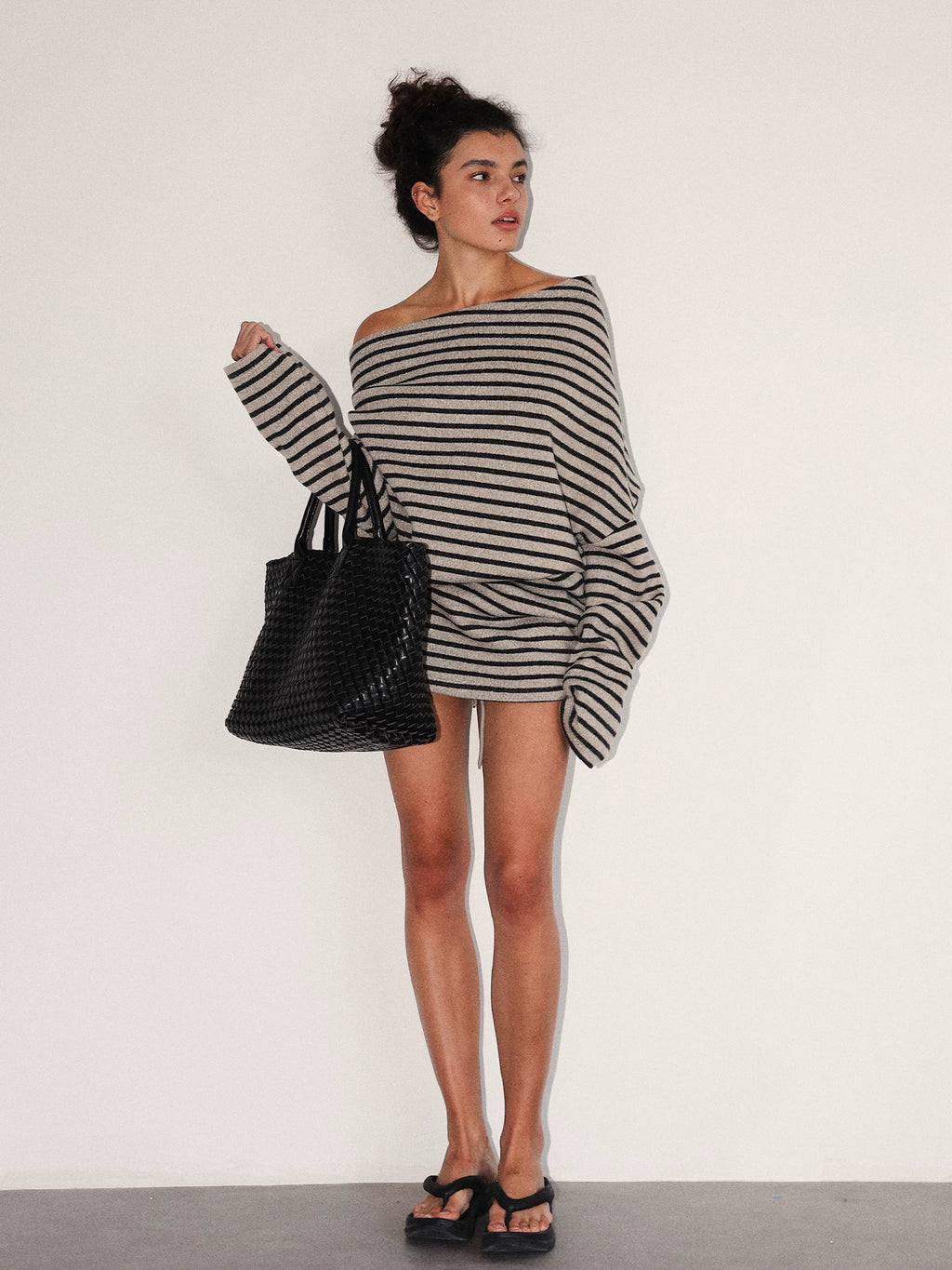 Striped Off-Shoulder Knit Sweater