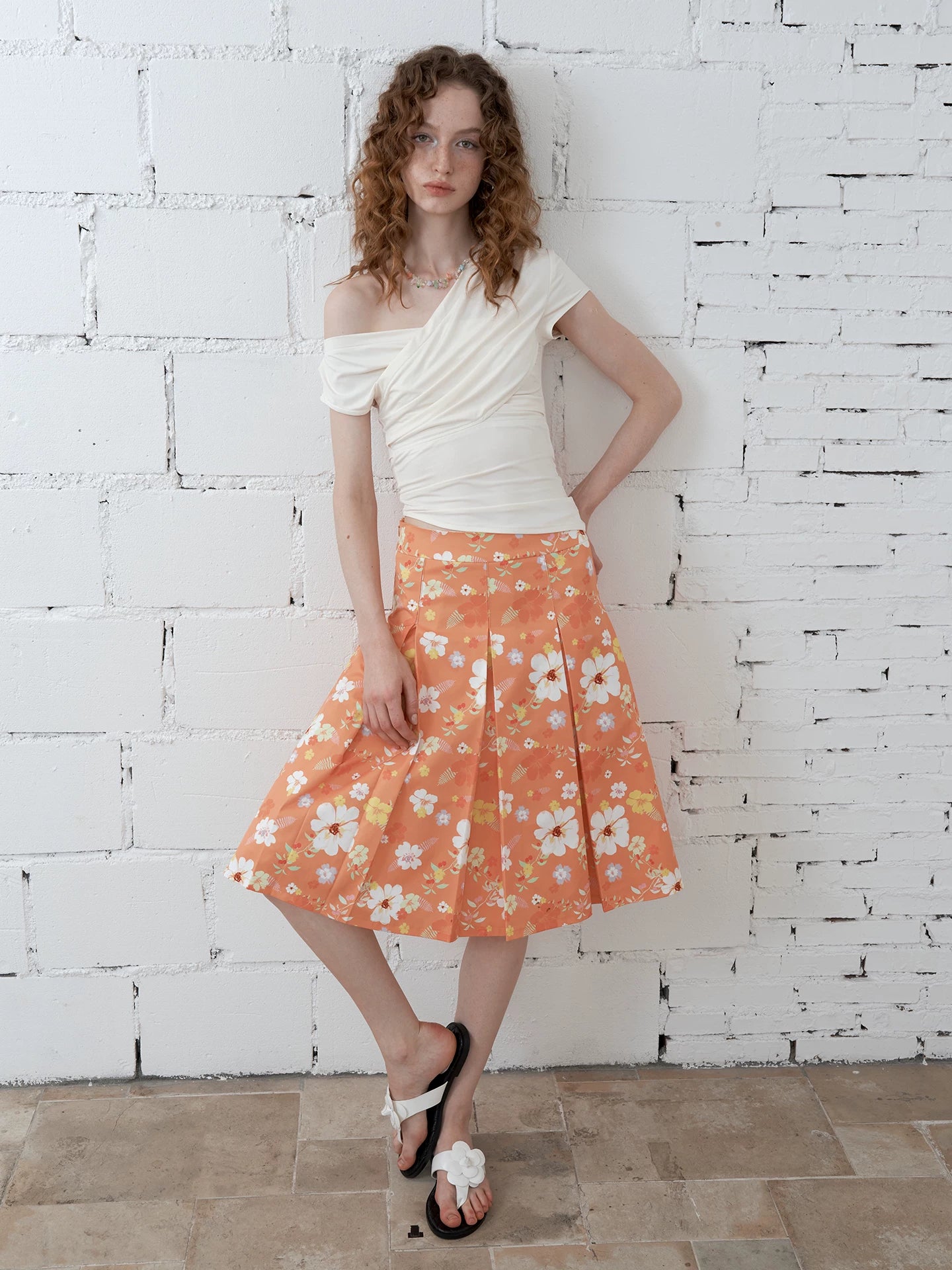 Floral Print A-Line Pleated Skirt