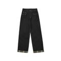 Contrast Stitch Plaid Cuff Wide-Leg Jeans