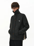 Wool Blend Embroidered Turtleneck Cardigan