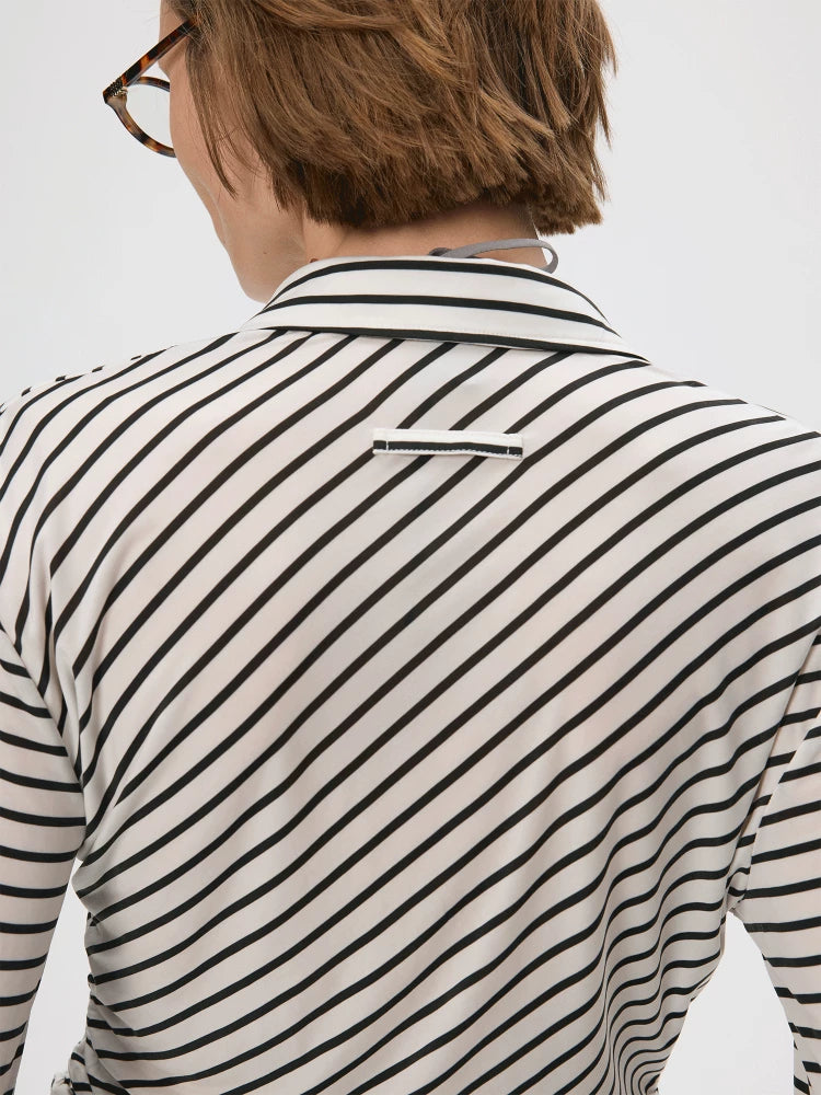 Bias-Cut Striped Polo Shirt