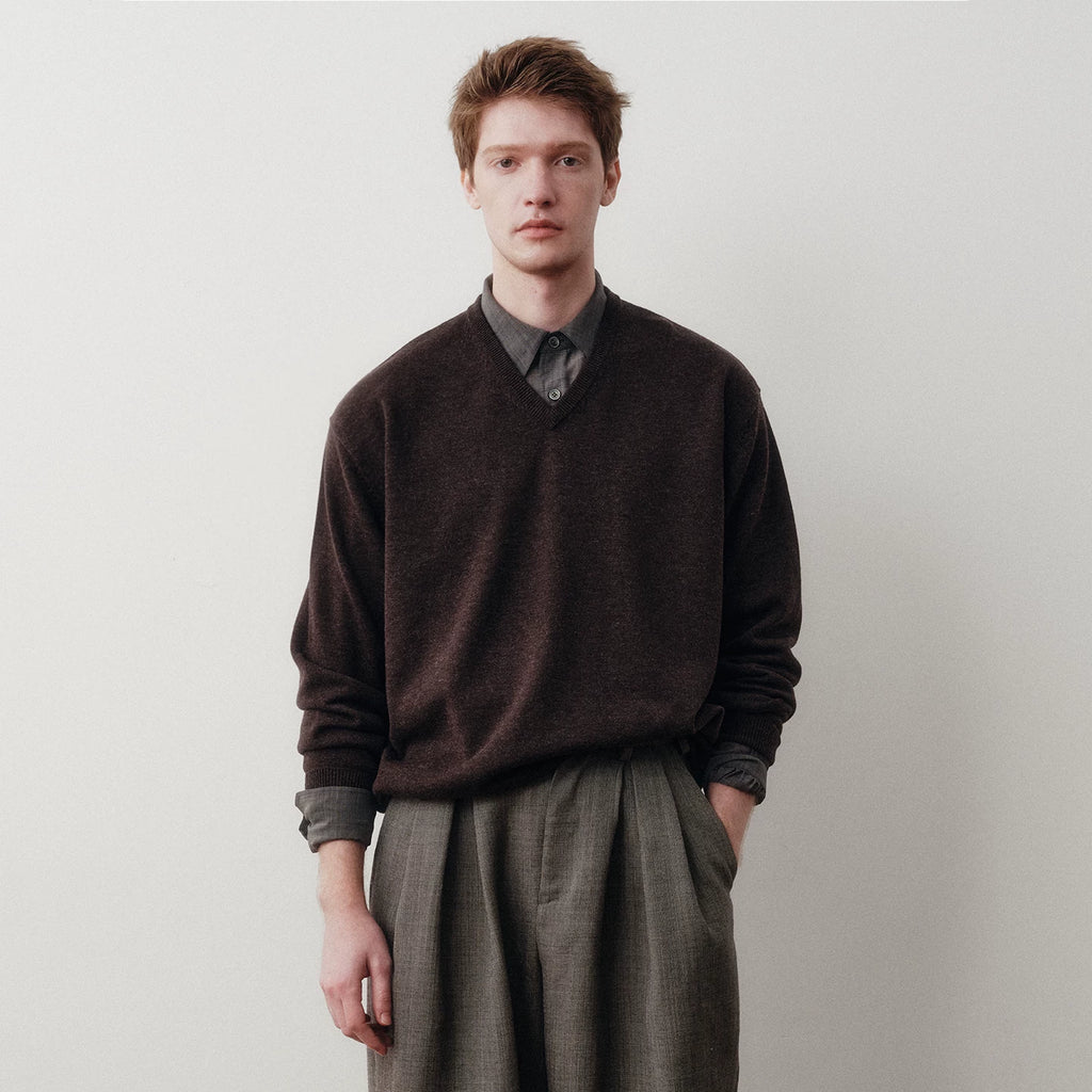 Merino Wool Cotton V-Neck Sweater