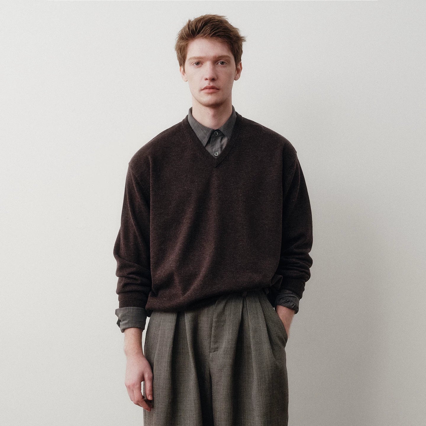 Merino Wool Cotton V-Neck Sweater