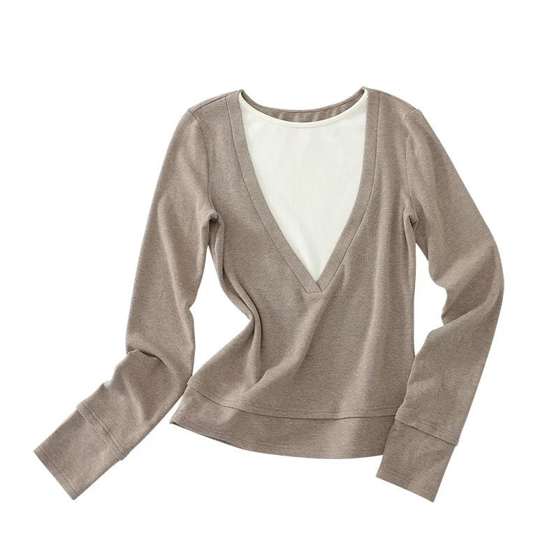 Layered V-Neck Long Sleeve Top