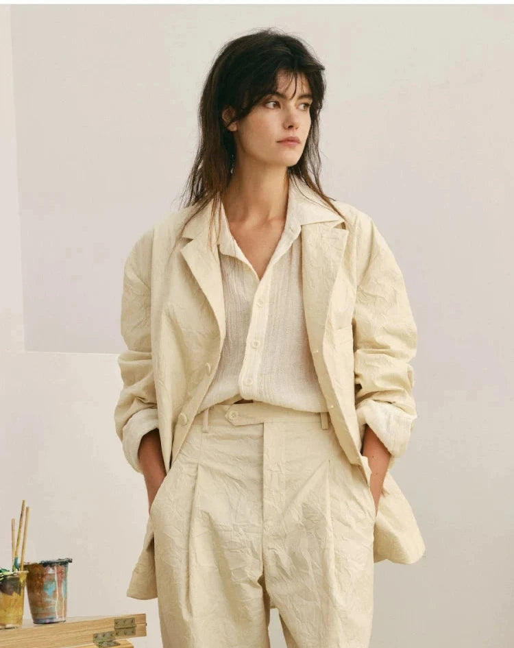 Textured Cotton-Blend Four-Button Blazer