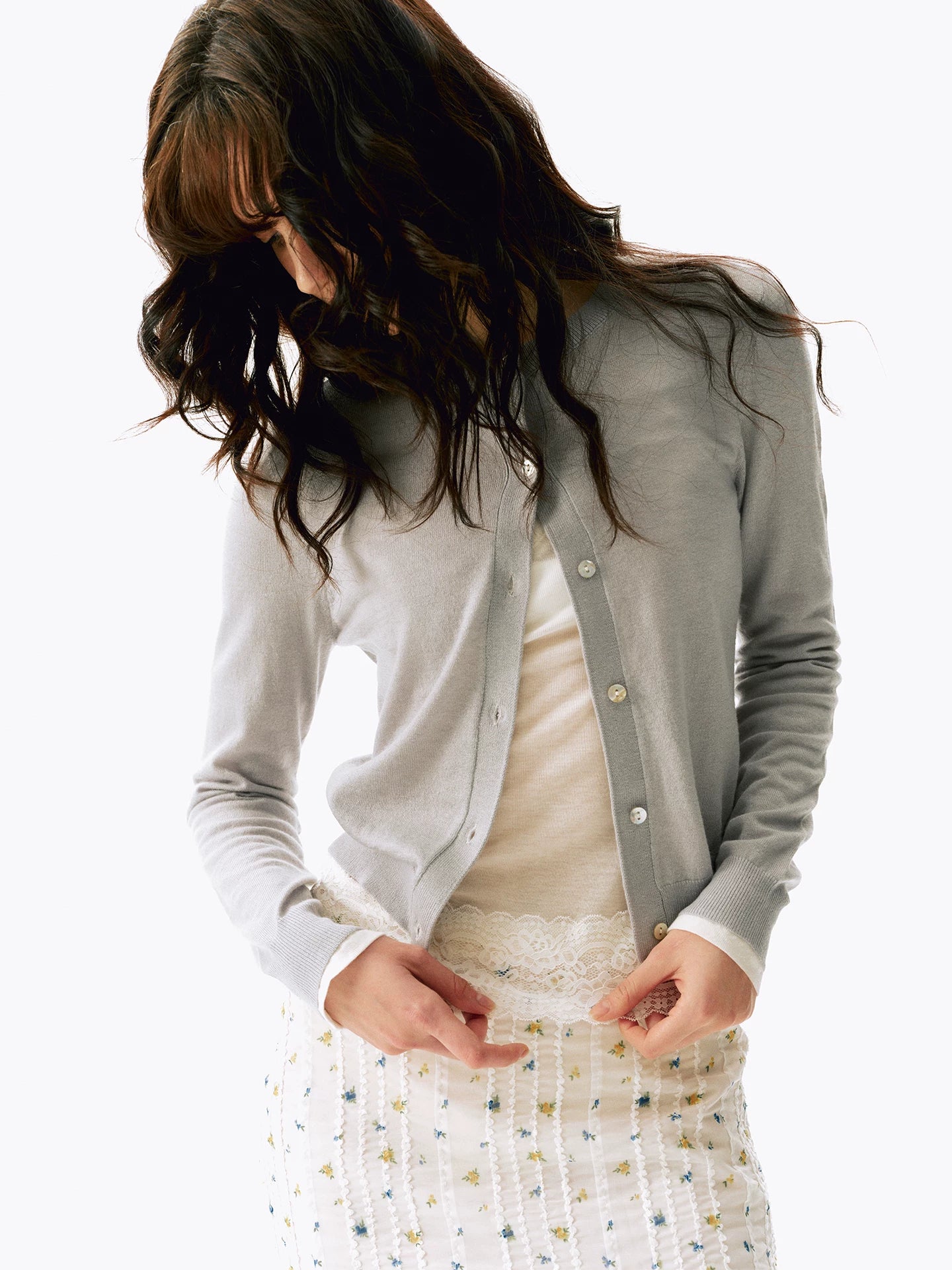 Wool Blend Classic Crewneck Cardigan