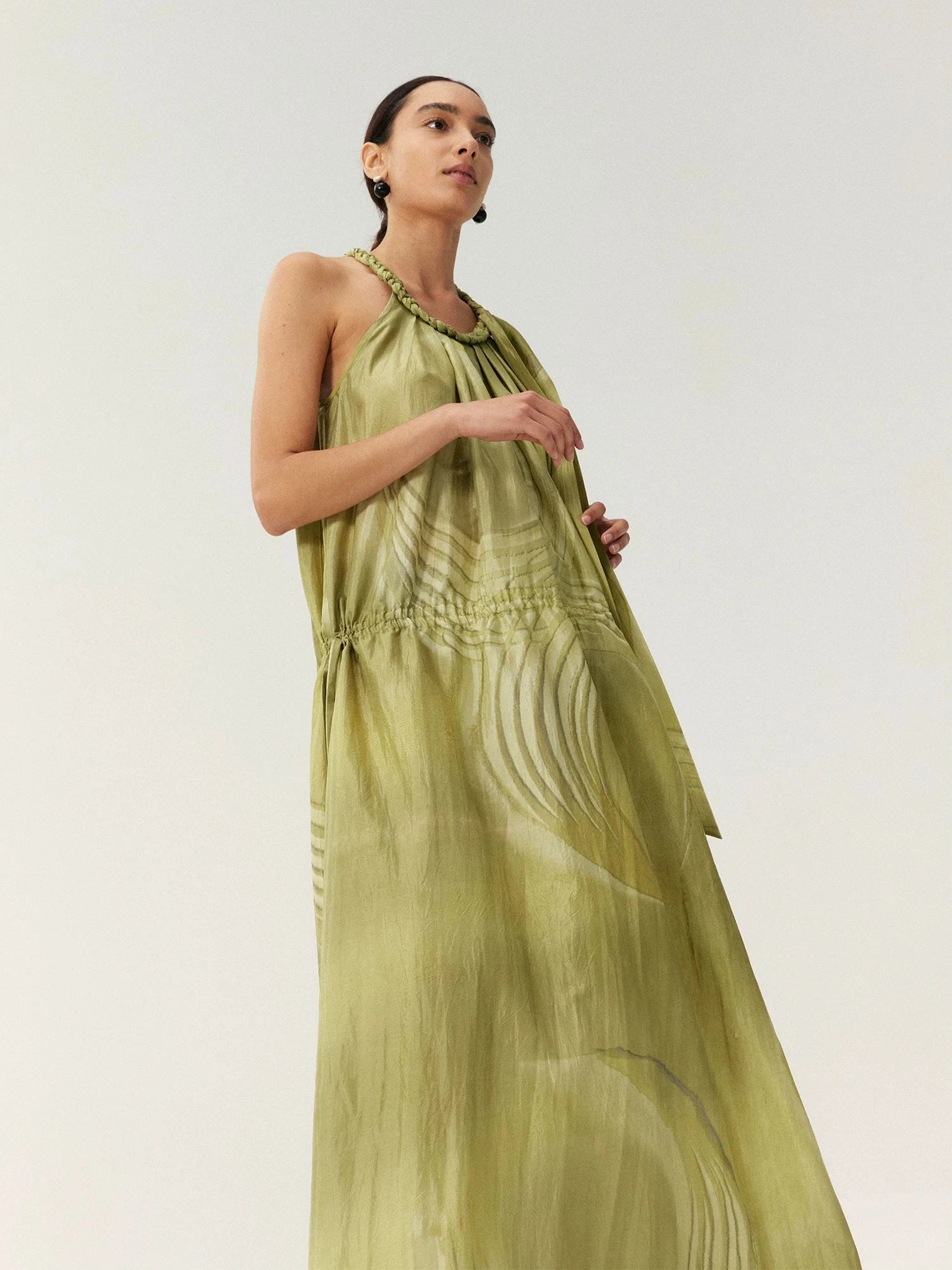 Abstract Print Halter Maxi Dress