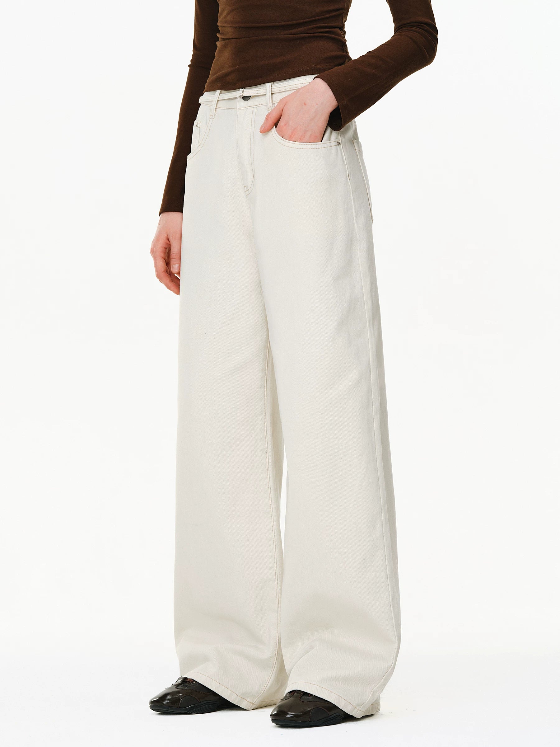 High-Waisted Wide-Leg Denim Trousers