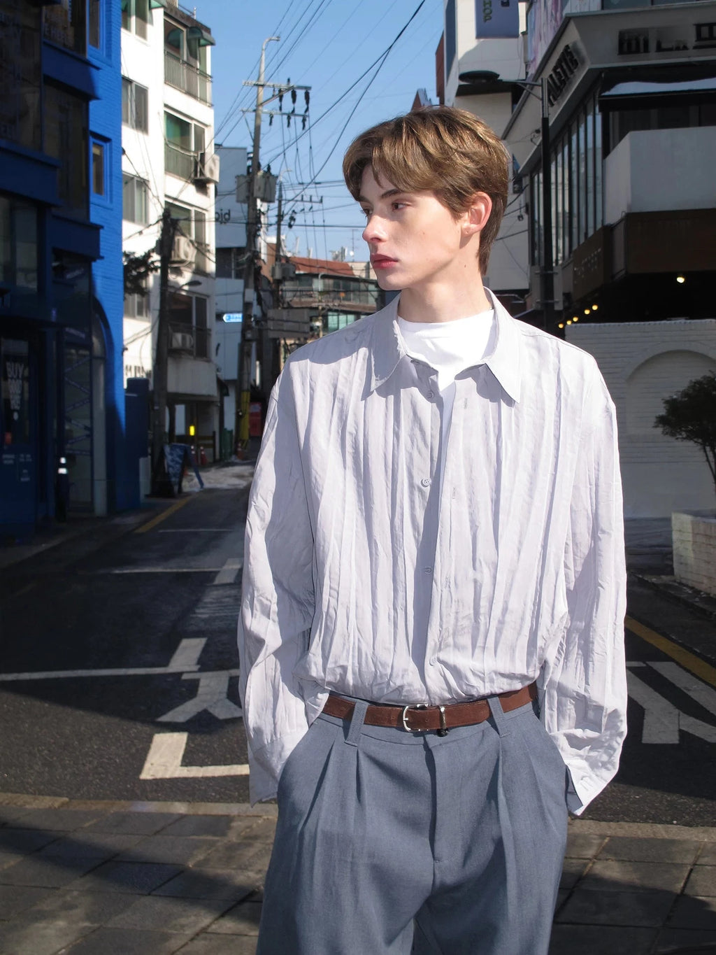 Textured Oversized Button-Down Shirt