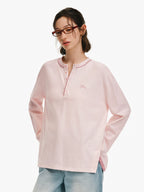 Plaid Trim Embroidered Henley Shirt