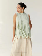 Mist Green Pleated Sleeveless Top