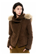 Asymmetric Suede Hooded Jacket