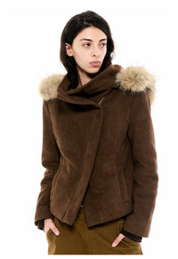 Asymmetric Suede Hooded Jacket