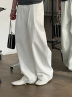 Pleated Wide-Leg Cotton Trousers