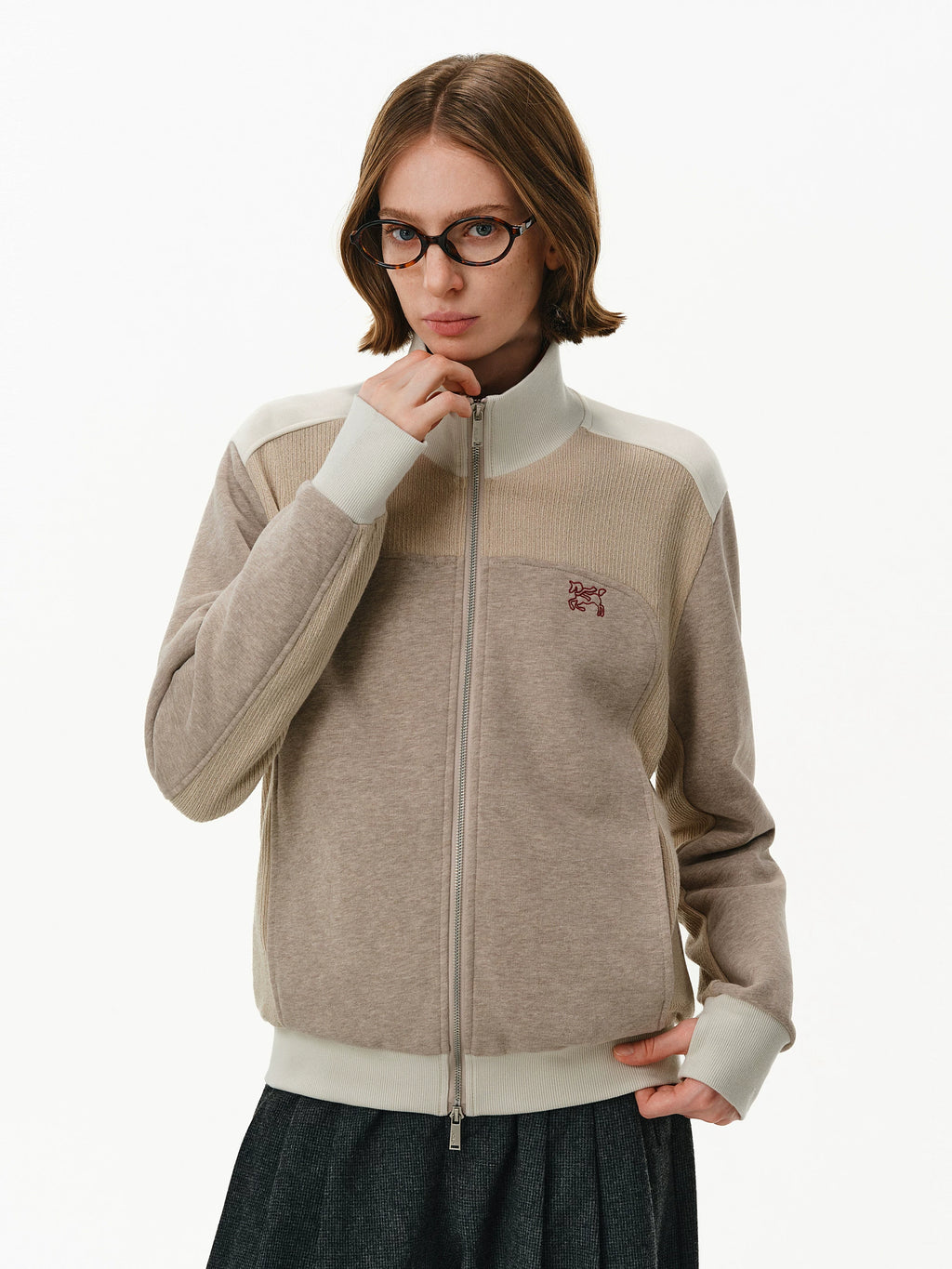Color-Block Stand-Collar Zip Jacket