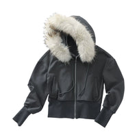 Cropped Fur-Trimmed Zip-Up Hoodie