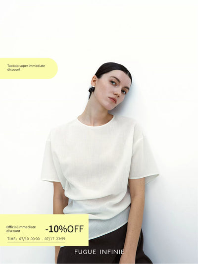 Triacetate Hemp-Feel Pleated Short-Sleeve Top