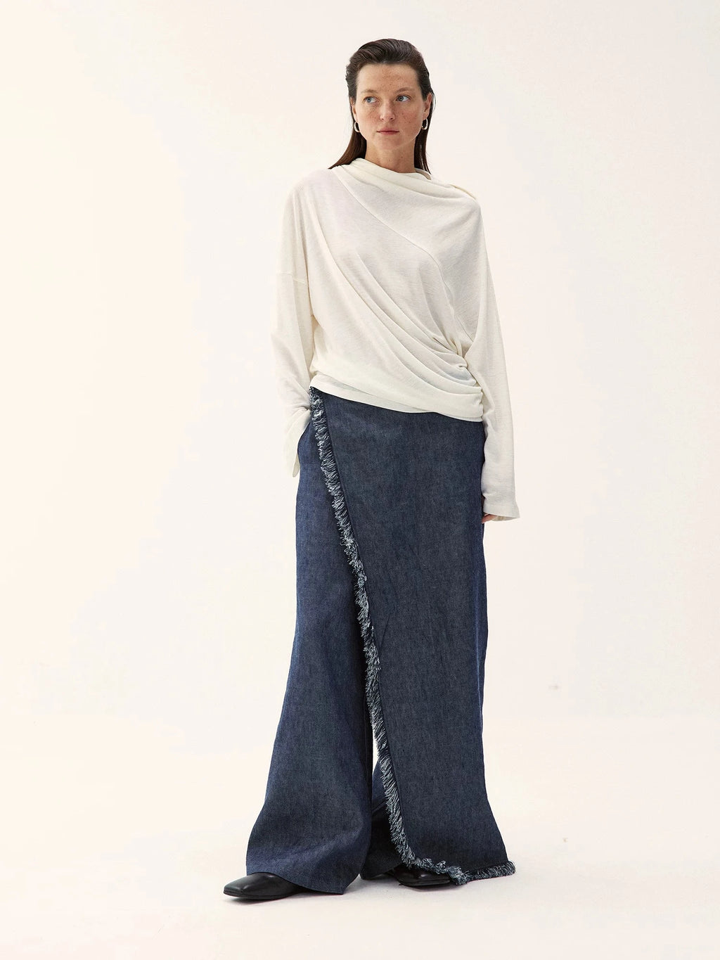 Asymmetric Fringe Denim Culottes