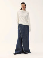 Asymmetric Fringe Denim Culottes