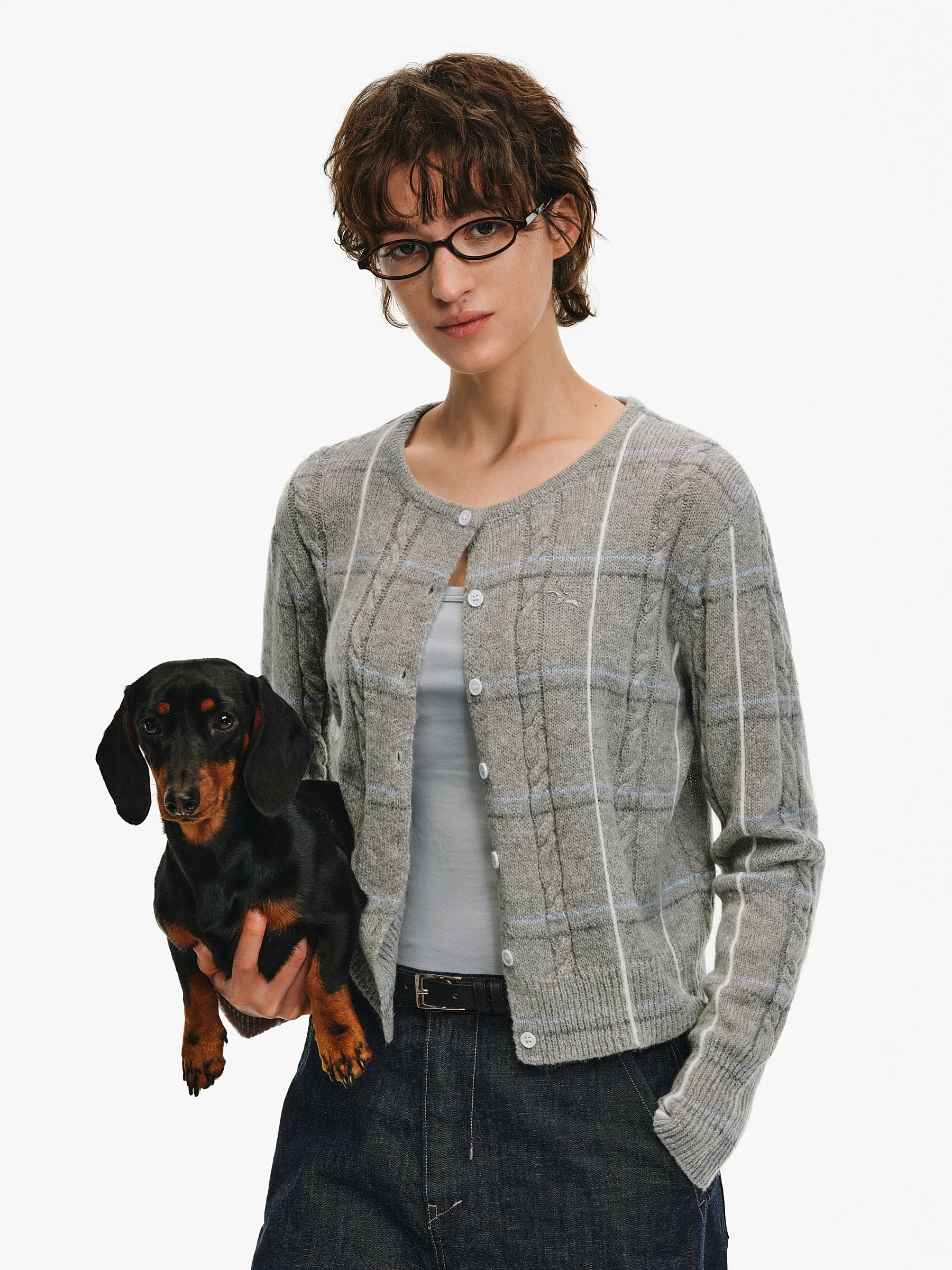 Mohair Wool Striped Knit Cardigan
