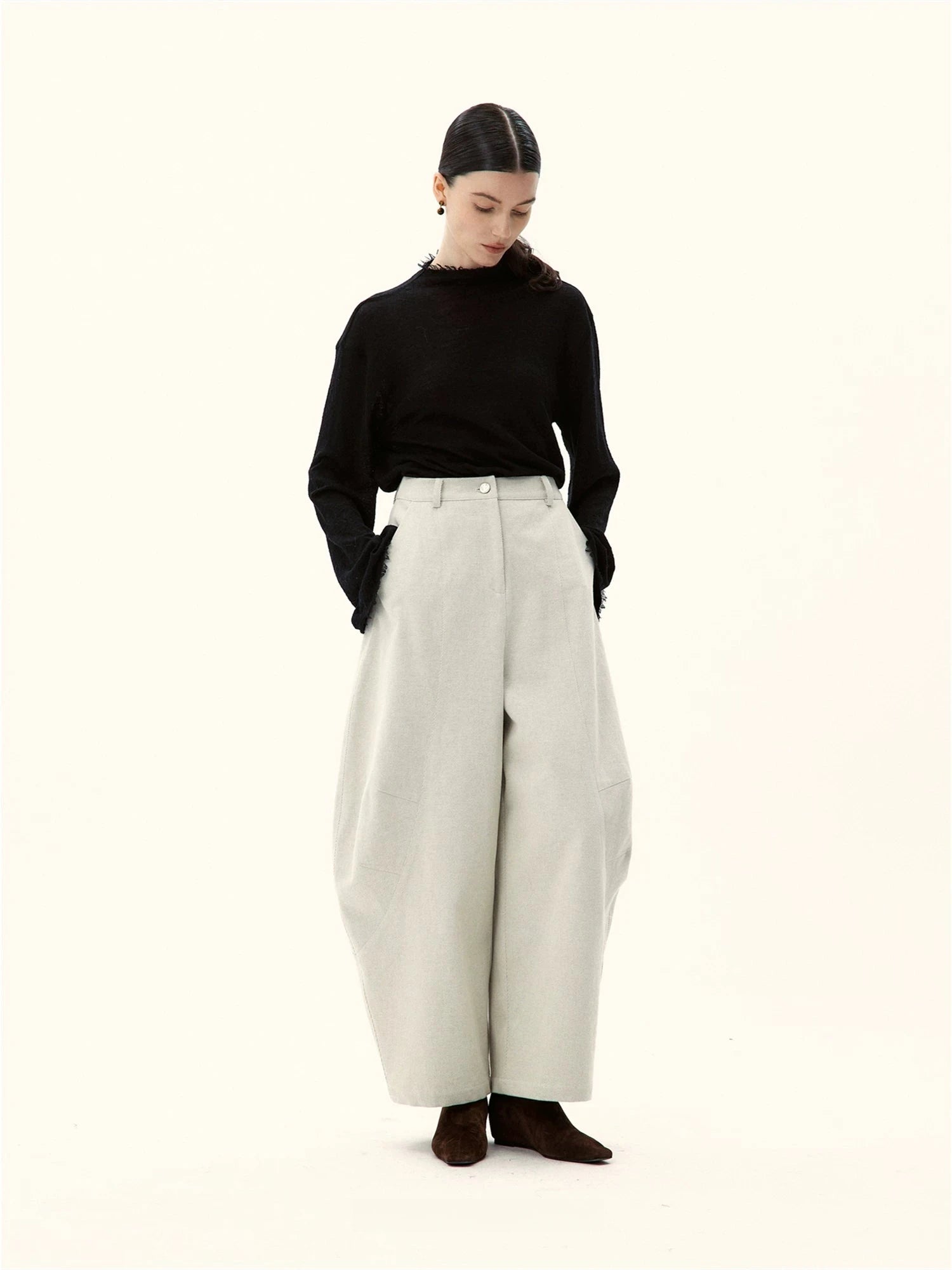 Sculptural High-Waisted Wide-Leg Trousers