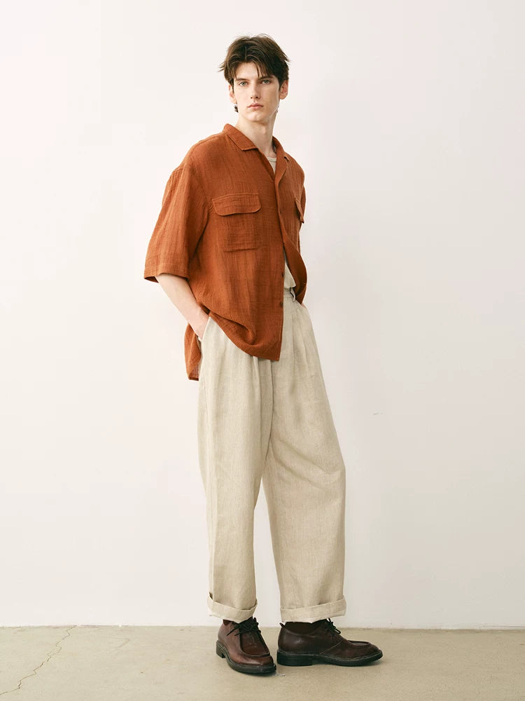 Cotton Ramie Cuban Collar Shirt