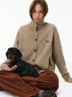 Wool Blend Embroidered Turtleneck Cardigan