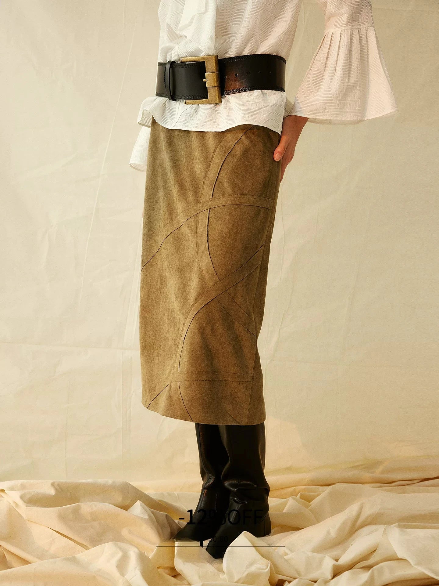 Suede Patchwork Midi Skirt