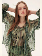Sheer Leopard Print Ruffle Blouse