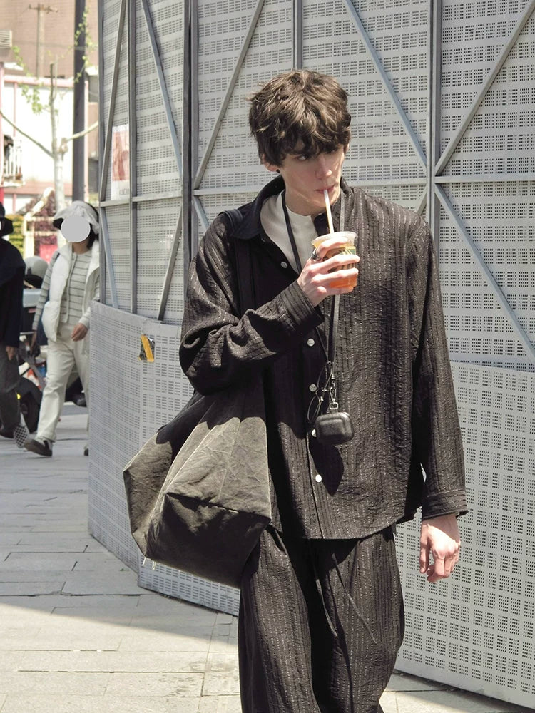 Textured Striped Oversized Shirt
