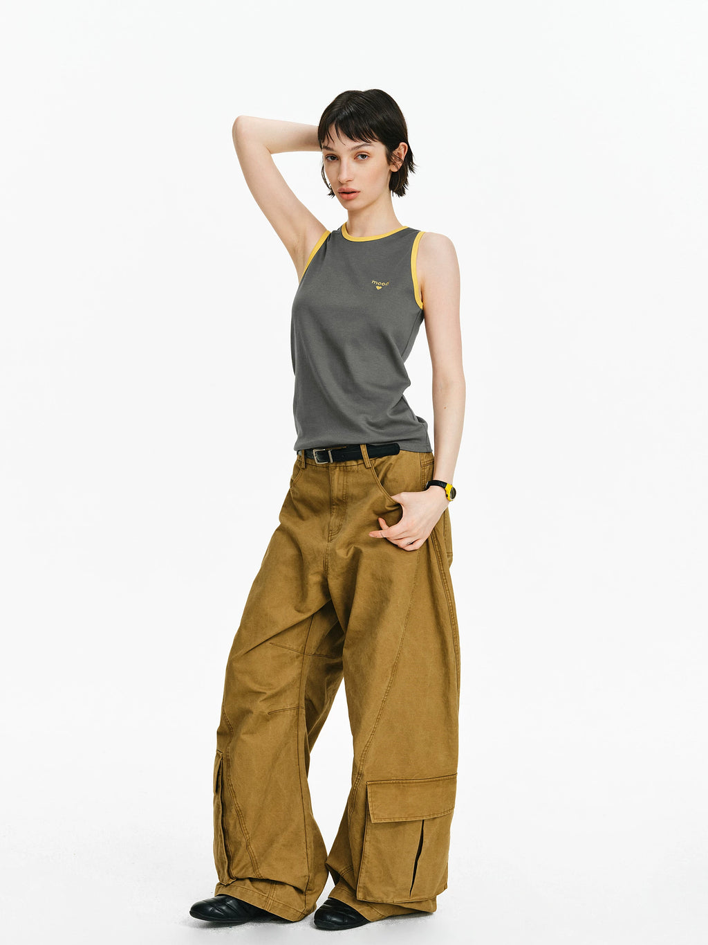 Contrast Trim Embroidered Tank Top