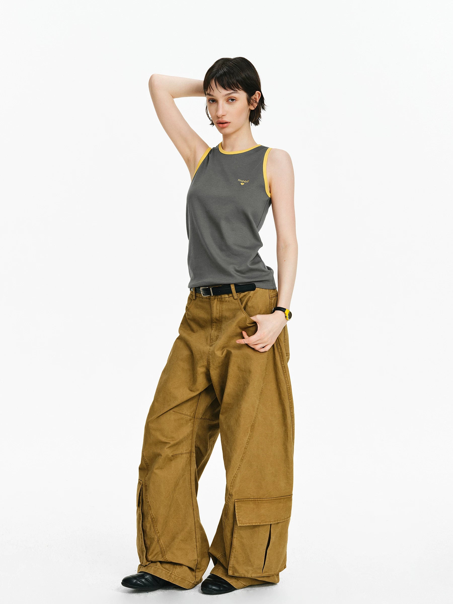 Contrast Trim Embroidered Tank Top