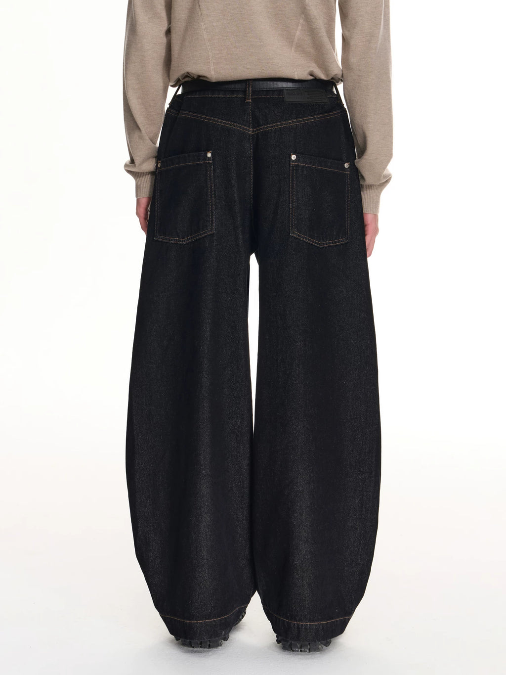 Curved Seam Wide-Leg Denim Jeans