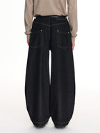 Curved Seam Wide-Leg Denim Jeans