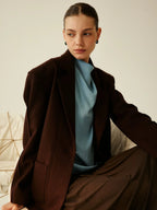 Sky Blue Mock Neck Silk Blouse
