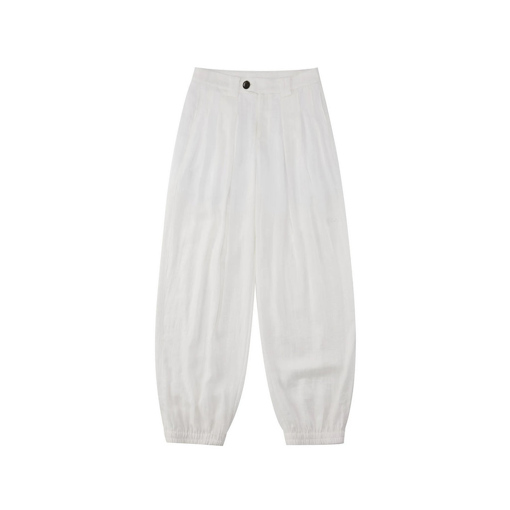 Linen Blend Pleated Wide-Leg Trousers