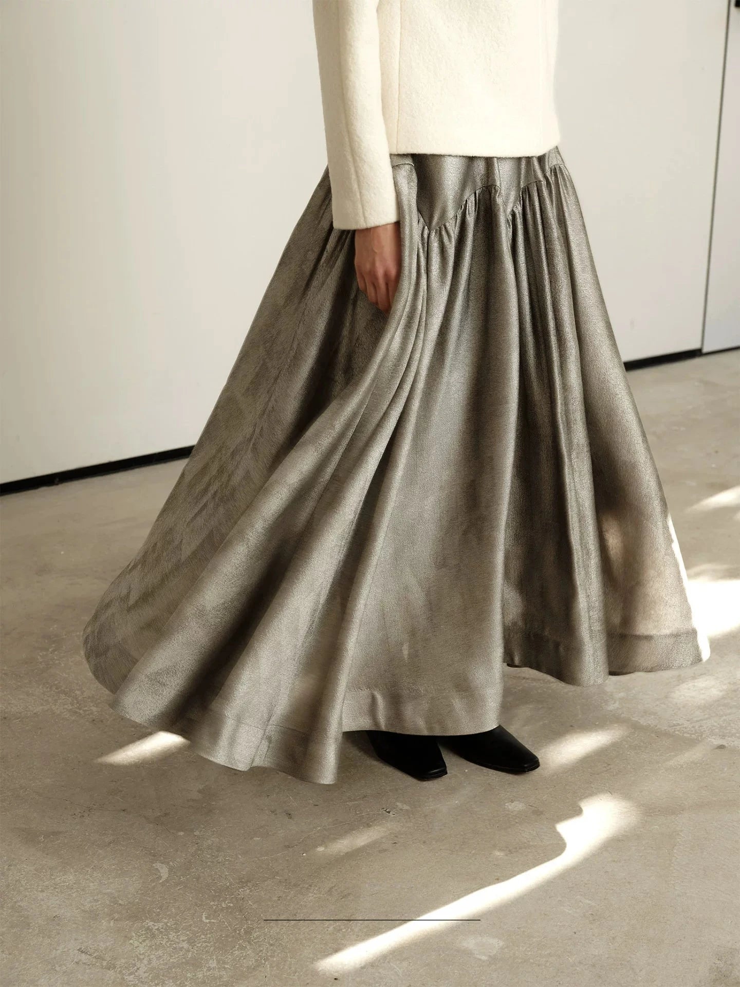 Metallic Flare Maxi Skirt