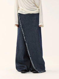 Asymmetric Fringe Denim Culottes
