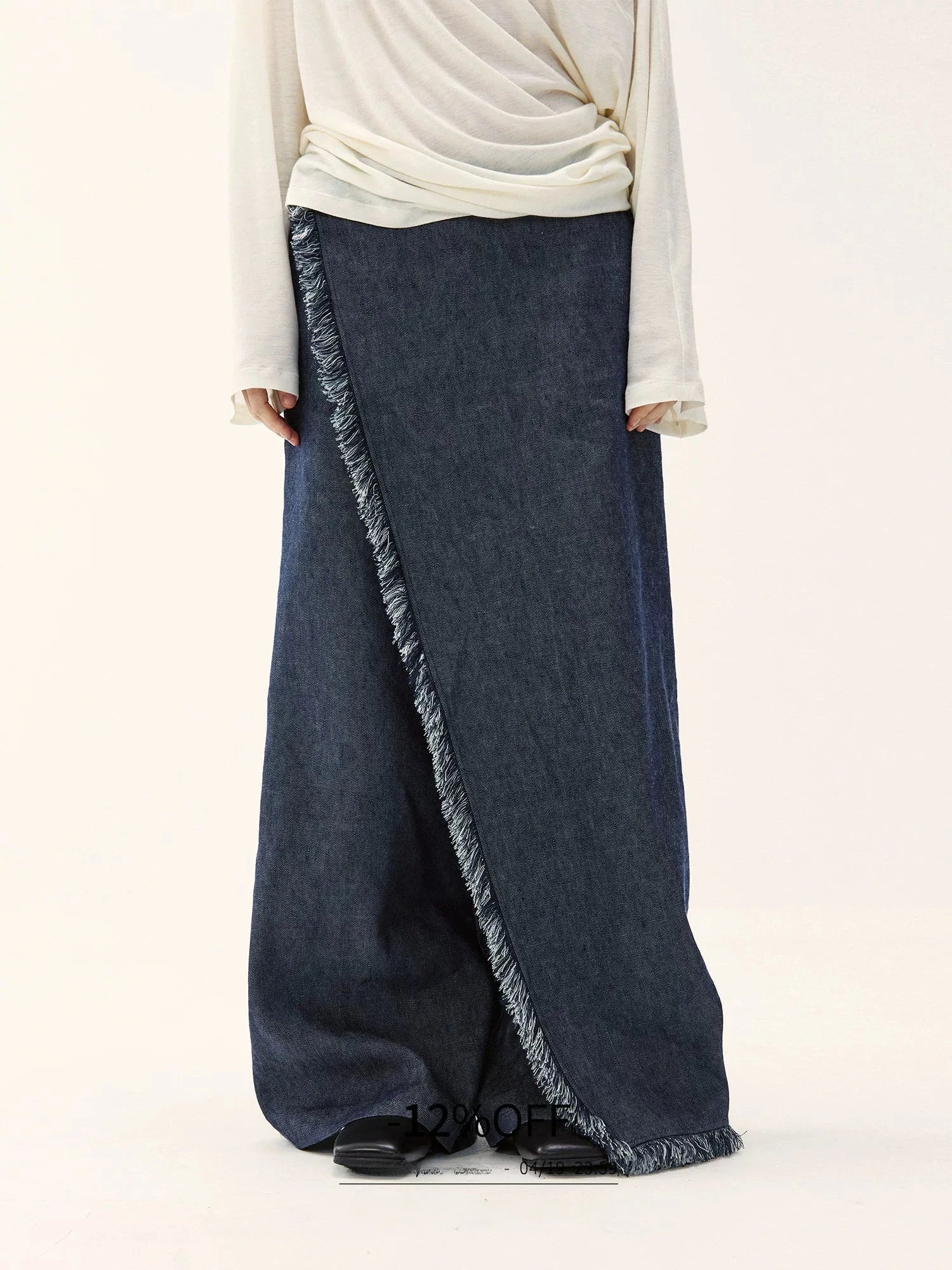 Asymmetric Fringe Denim Culottes