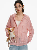 Hollow-Knit Hooded Cardigan