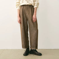 Linen Blend Elastic Waist Cropped Trousers
