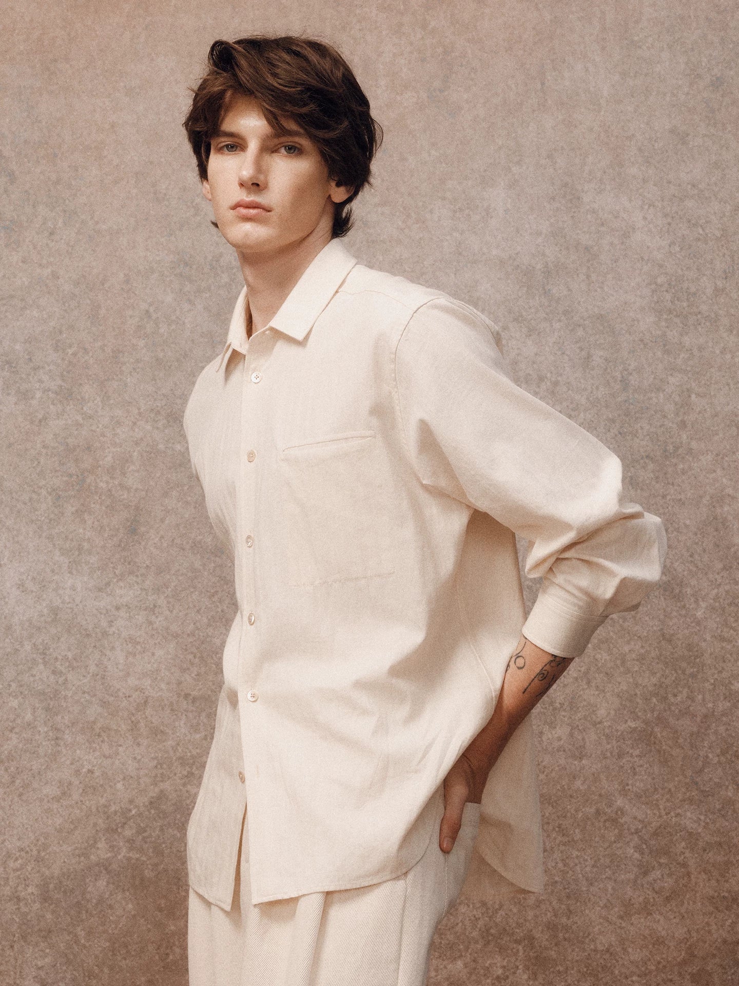 Herringbone Cotton Button-Down Shirt