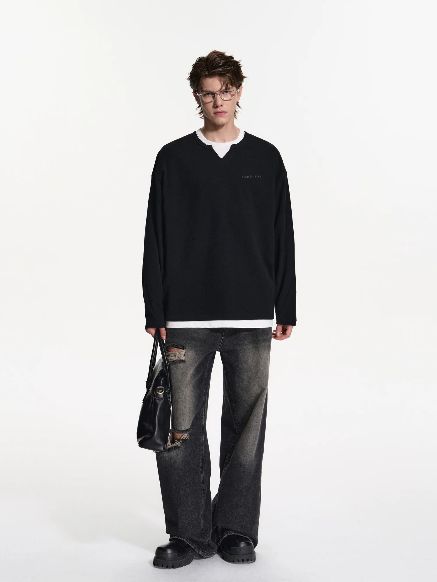 Waffle Knit Layered Long-Sleeve Top